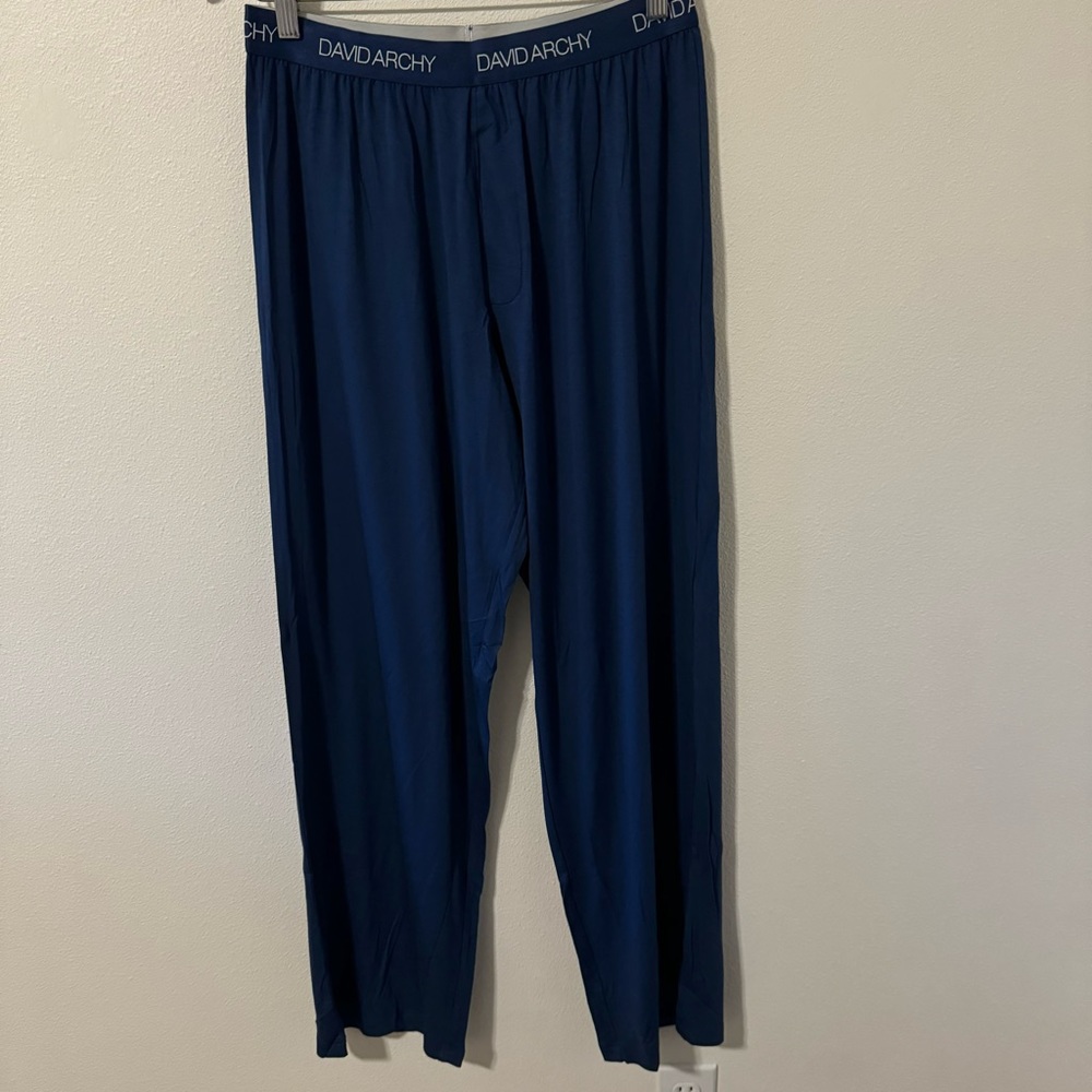 David Archy Bamboo Loungewear Pants Pajama Botttom Blue-Medium